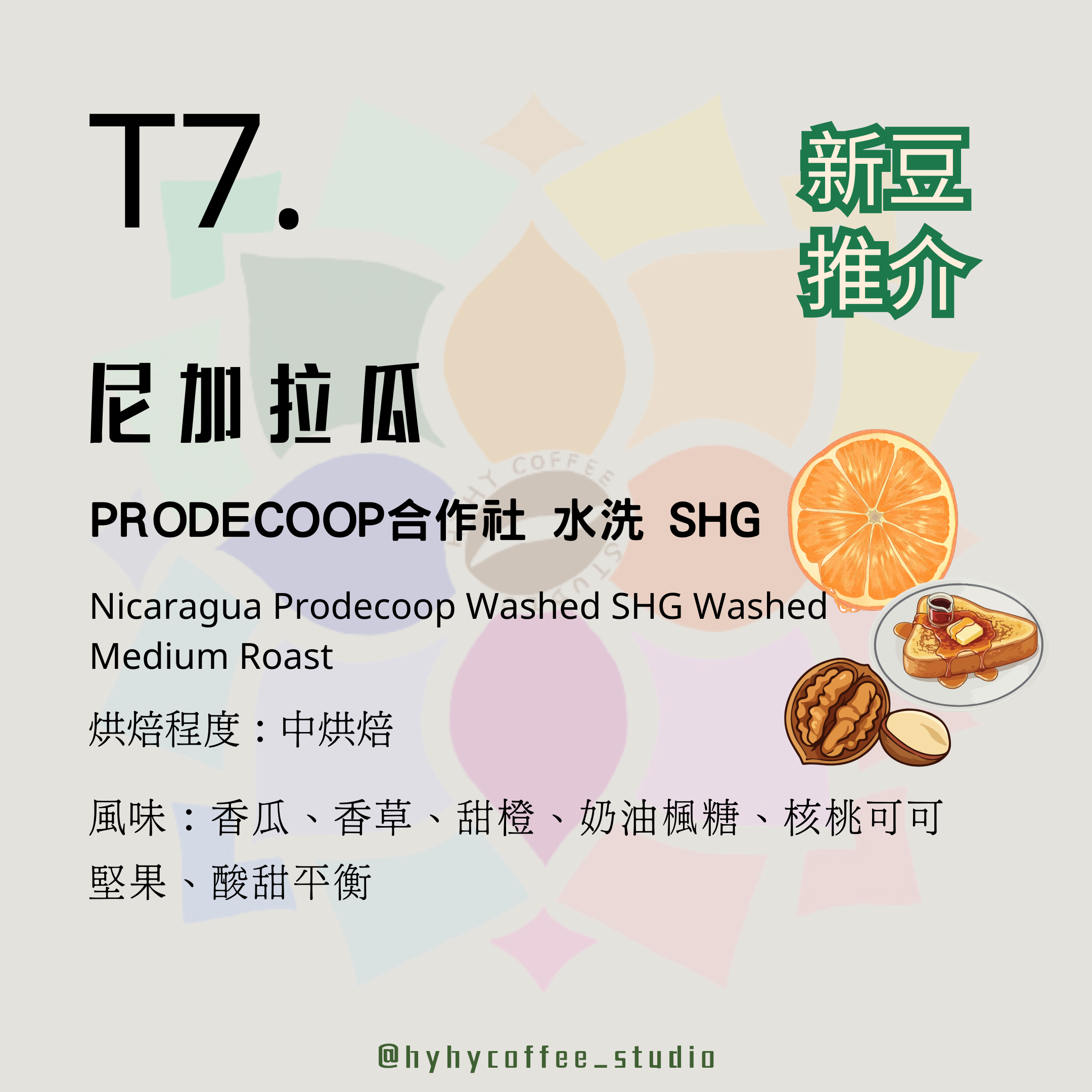 【台灣烘焙】T7. 尼加拉瓜 PRODECOOP合作社 水洗 SHG 227g