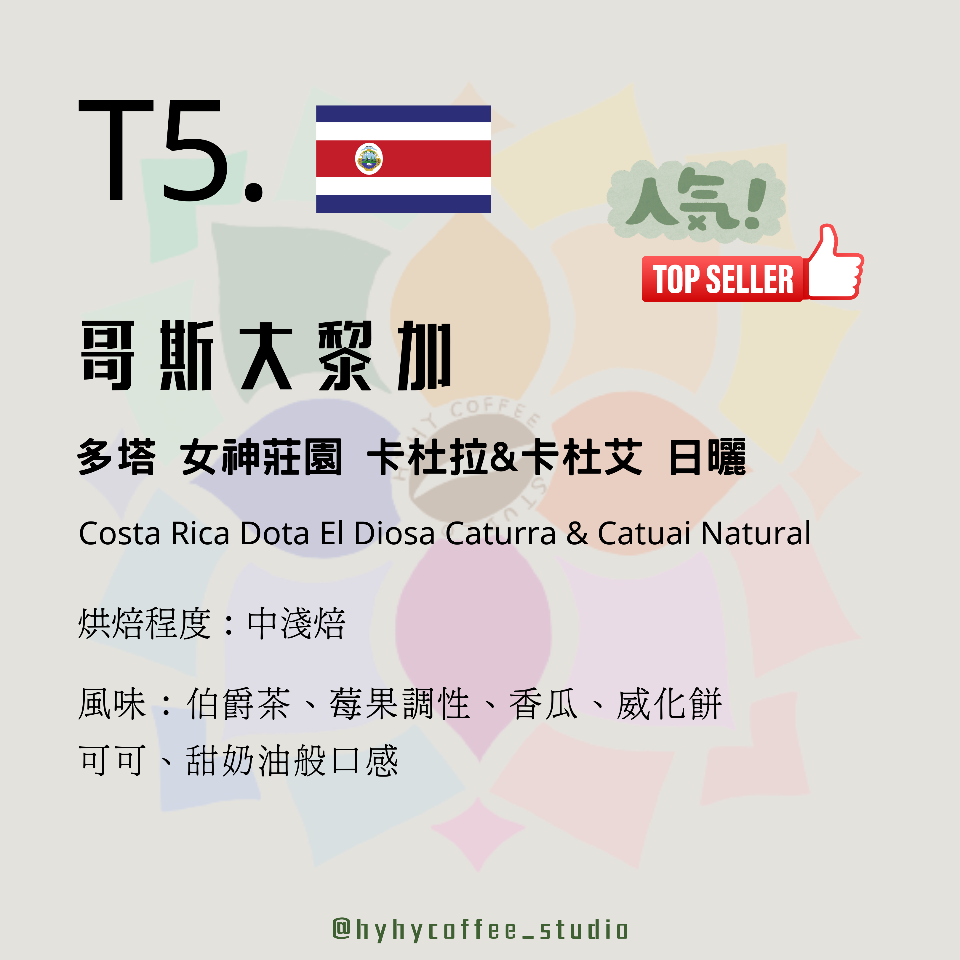 【台灣烘焙】T5. 哥斯達黎加 多塔 女神莊園 卡杜拉&卡杜艾 日曬  227g