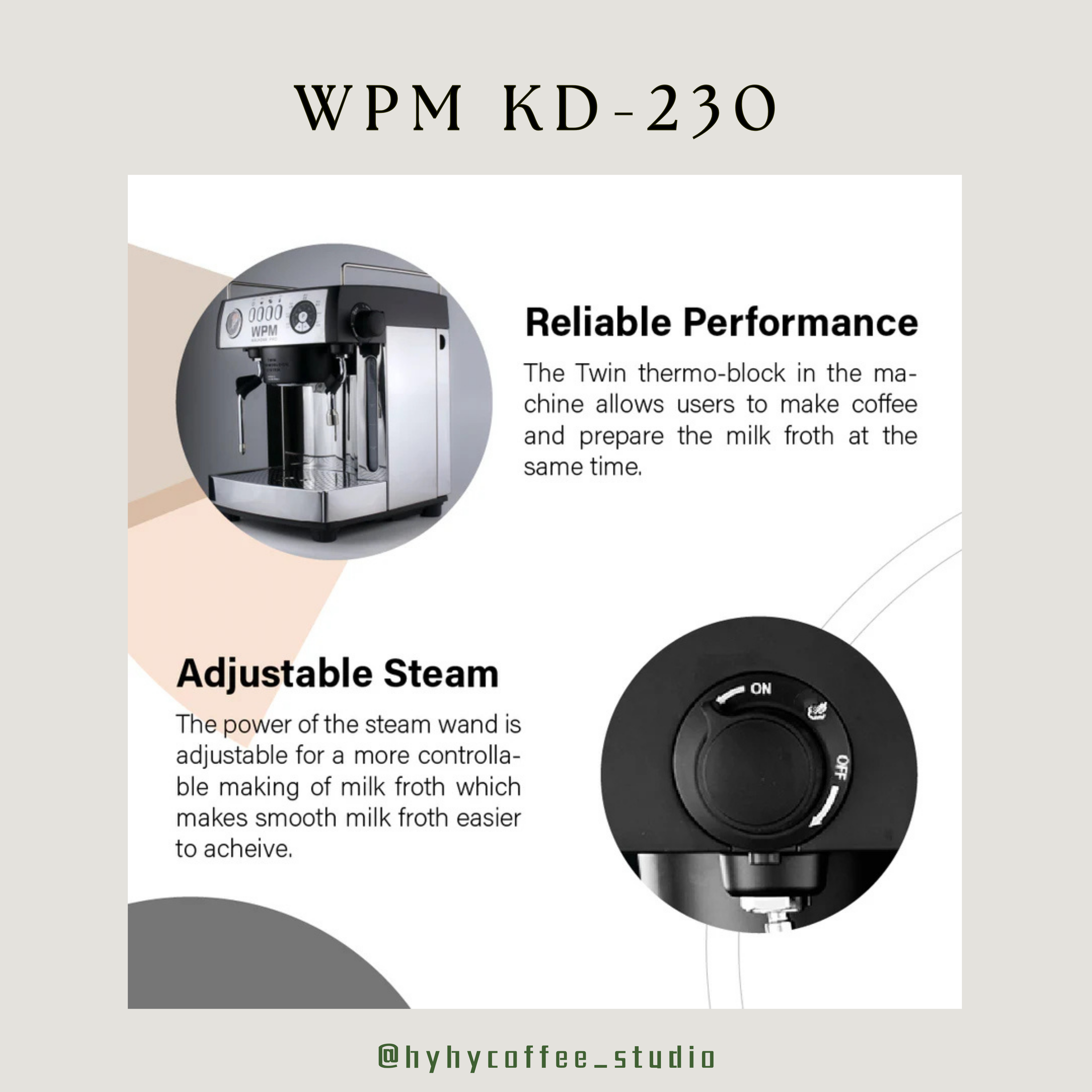 【香港電壓】WPM  KD-230 雙加熱塊意式咖啡機（一年保養）