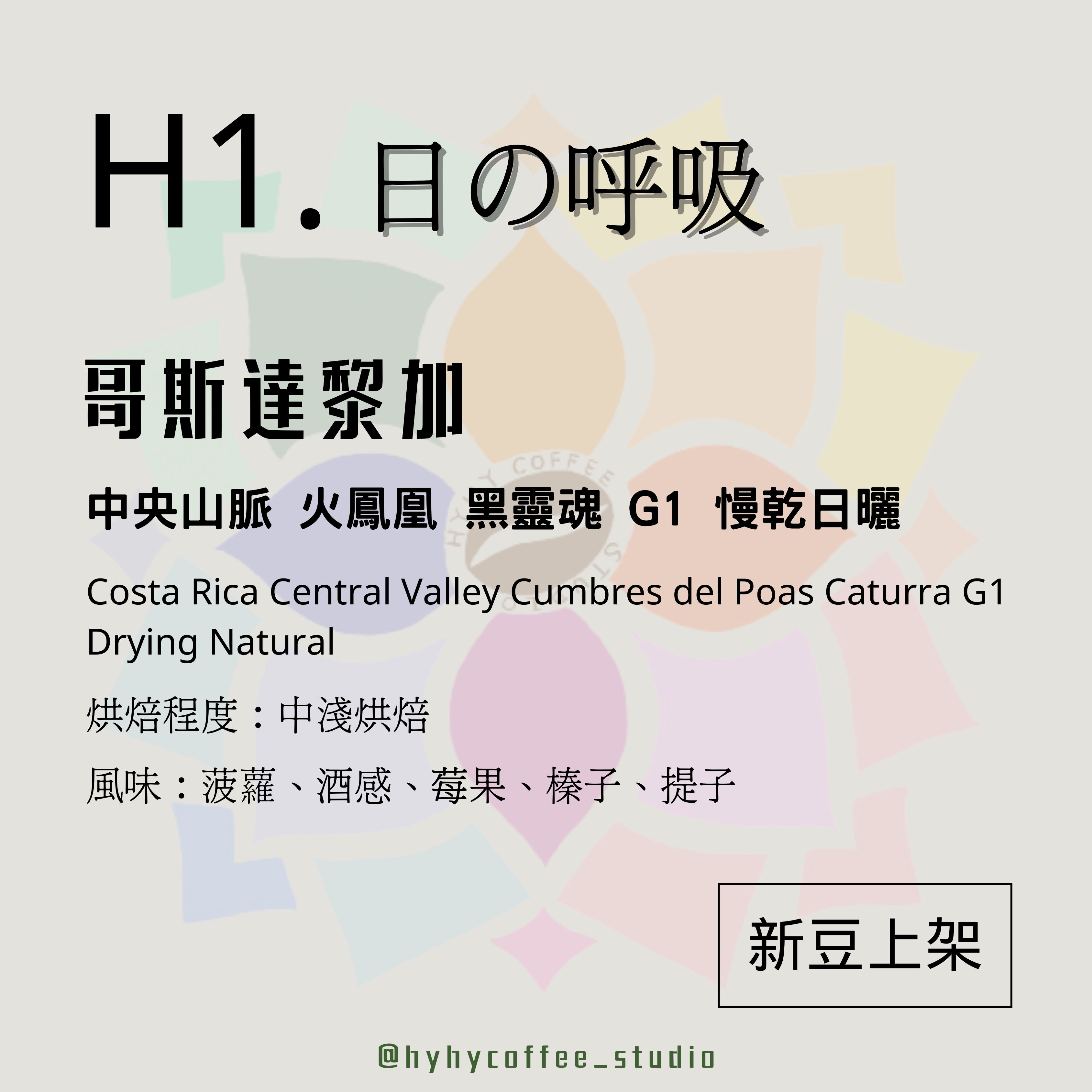 【本地烘焙】 H1. 哥斯達黎加 中央山脈 火鳳凰 黑靈魂 G1 慢乾日曬 100g