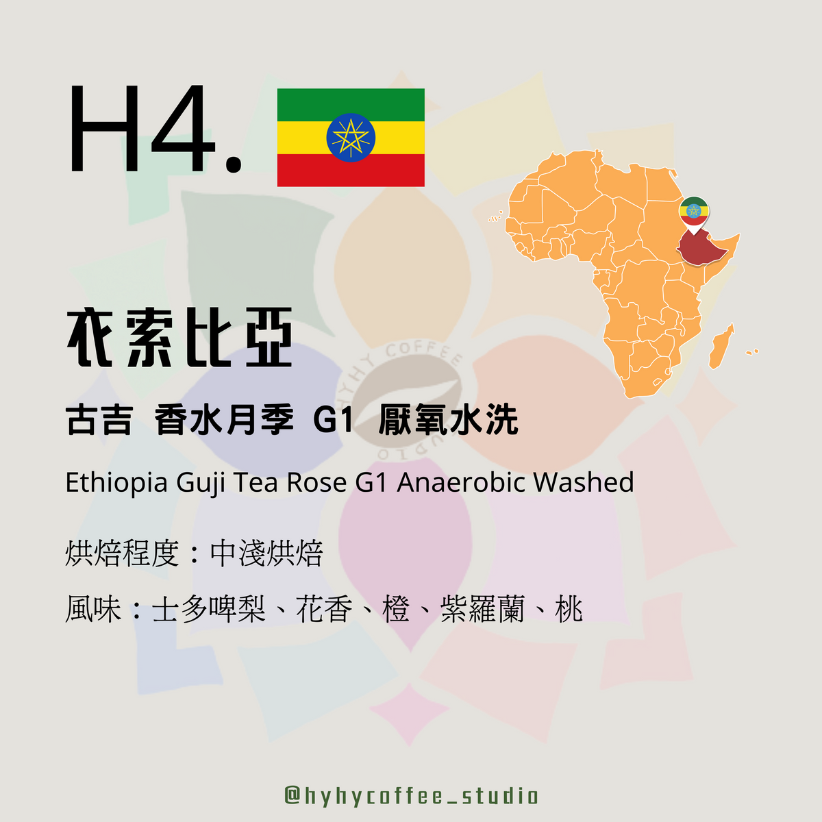 【本地烘焙】H4. 衣索比亞 古吉 香水月季 G1 厭氧水洗 100g