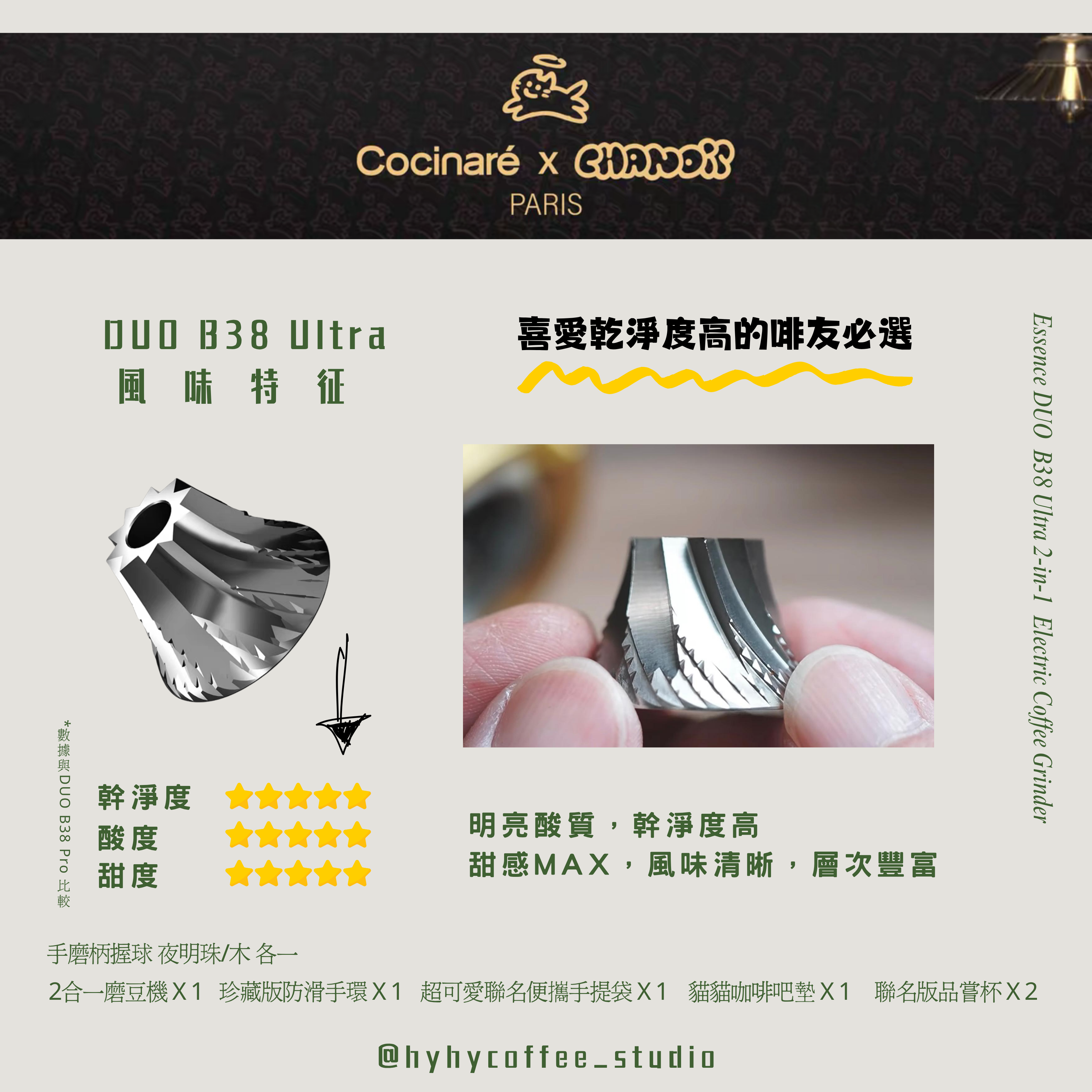 創新設計十星鬼刃-Cocinare ULTRA 2合1 藝術家聯名手動&電動磨豆機套裝