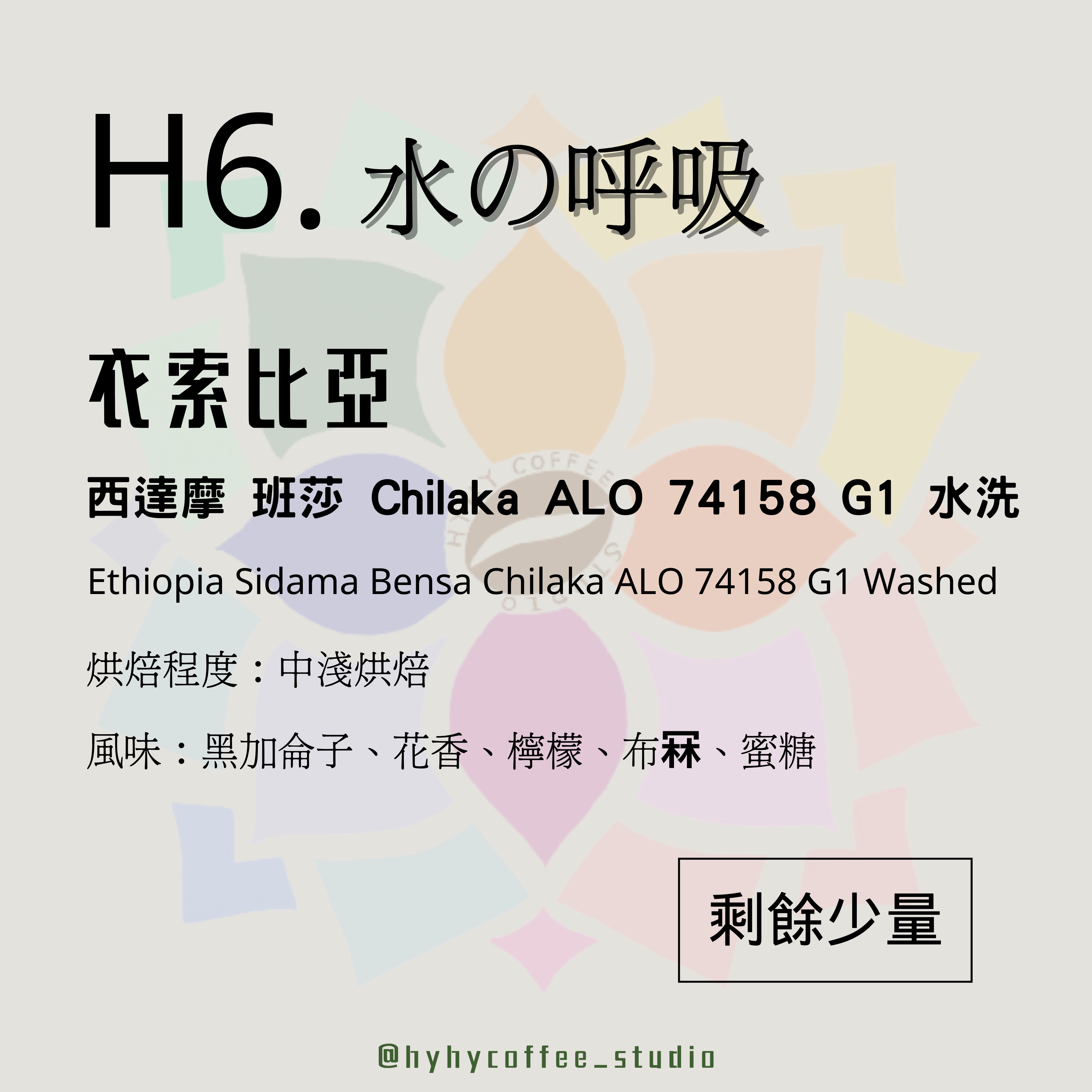 【本地烘焙】H6. 衣索比亞 西達摩 班莎 Chilaka ALO 74158 G1 水洗 100g